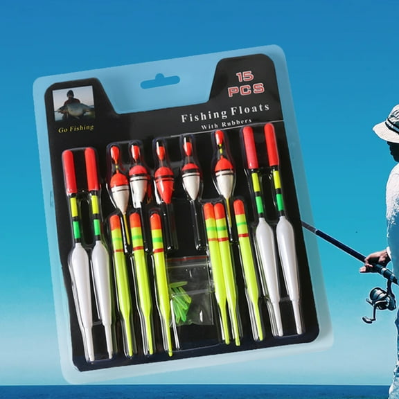 Cheers.US 15Pcs/Set Fishing Tackle Tool Strong Buoyancy Angling Float Bright Surface Lightweight Vertical Buoy Sea Fishing Assorted Angling Lures for Night Fishing