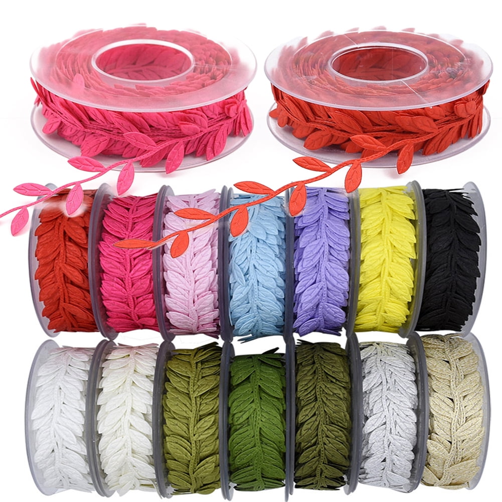 Leaf Ribbon Double Sides Golden Leaves Ribbon Trim Rope for DIY Crafts Wreath Ma