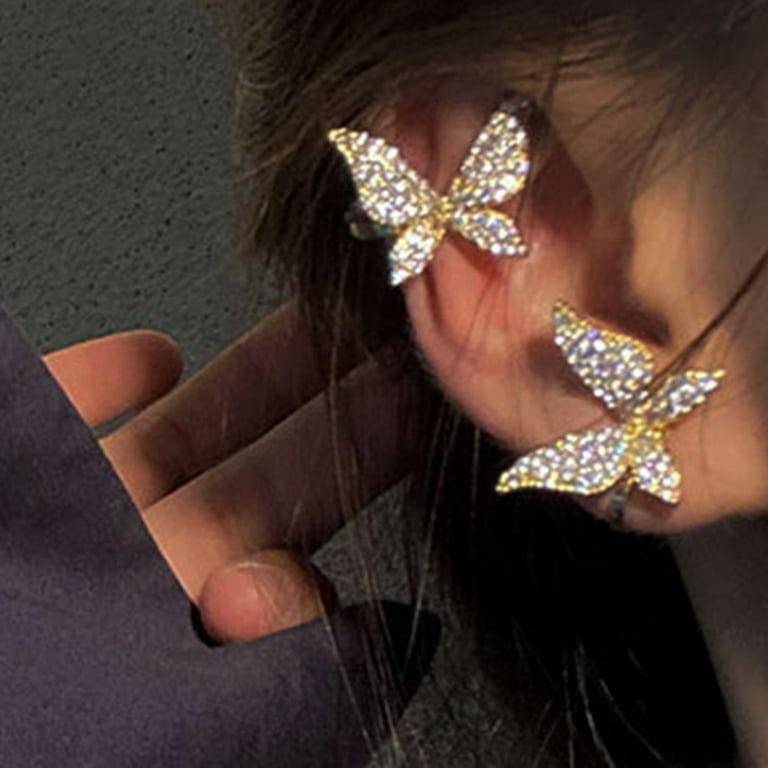 Cheers US 1Pc Glitter Rhinestone Butterfly Snowflake Ear Cuff