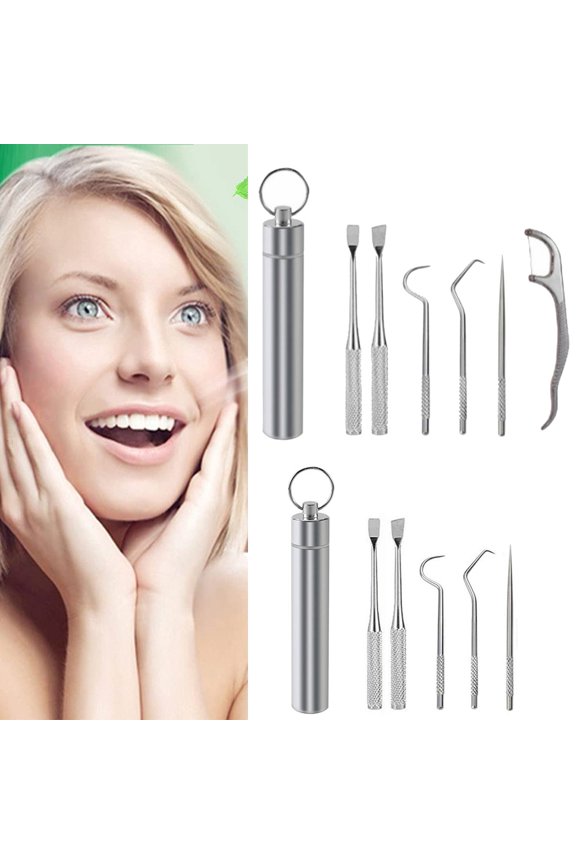 1SET Portable Stainless Steel Toothpicks Pocket Set, Reusable Metal Toothpicks with Key Ring for Outdoor Picnic Camping Traveling