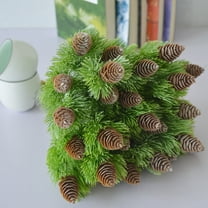 Cheers US 2 Bouquets Fake Cedar Pine Branches with Artificial Pine Cones Plastic Shrubs Faux Greenery Bushes Bundles Table Centerpieces Arrangements Home Kitchen Office Indoor Outdoor Decorations