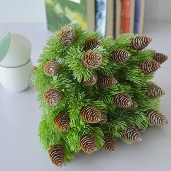 Cheers US 2 Bouquets Fake Cedar Pine Branches with Artificial Pine Cones Plastic Shrubs Faux Greenery Bushes Bundles Table Centerpieces Arrangements Home Kitchen Office Indoor Outdoor Decorations