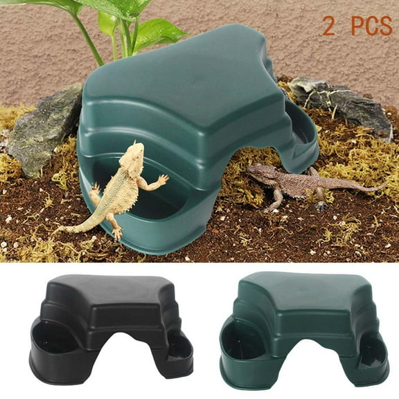 Cheers.US 2 PCS Reptile Shelter with Feeder Trough Pet Landscaping Climbing Toys Lizard,for Bearded Dragon,Lizard, Gecko, Water Frog,Snake
