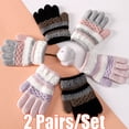 thumbnail image 1 of Cheers.US 2 Pairs/Set Kids Winter Gloves Full Finger Knitted Gloves Warm Stretchy Mittens for Boys Girls Striped Full Finger Autumn Winter Thicken Gloves for Student, 1 of 7