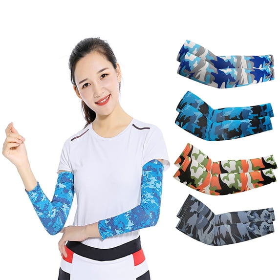 Cheers.US 2 Pcs Camouflage Milk Ice Silk Sunscreen Sleeve Arm Sleeves for Men or Women Basketball Golf Running Football Cycling