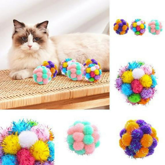Cheers.US 2 Pcs Cat Ball Toy Built-in bell Interactive Colorful Plush Mini Ball Kitten Teaser Toy,Eco-friendly, Safe, Soft and Bite-resistant,Interactive, Colorful,for Pet Dog