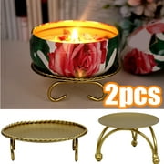 Cheers.US 2 Pcs Iron Pillar Candle Holder, Decorative Gold Iron Plate Candle Holder Centerpiece Diameter Fit LED & Wax Candles, Pedestal Candle Stand for Taper Candles,Tables, Wedding