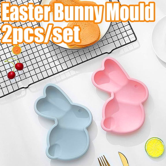 Cheers.US 2 Pcs/Set Easter Molds, Silicone Mold For Chocolate Non-Stick Easter Bunny Molds For Cake Muffin Jelly Fondant 3D Cute Rabbit Shaped Cookie DIY Handmade Pan Kitchen Tool
