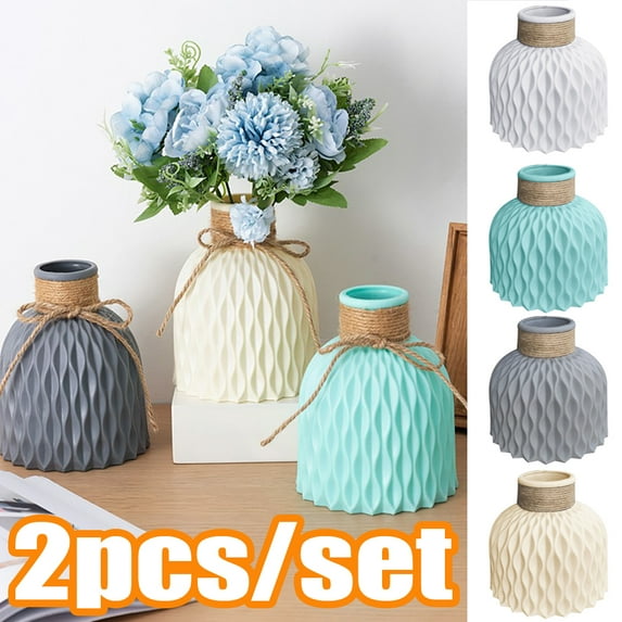 Cheers.US 2 Pcs Vase for Flowers Unbreakable,Ceramic Look Plastic Decor Vase Geometric-Look Style Accent Vases for Home Decor, Living Room, Table, Home, Office Decor
