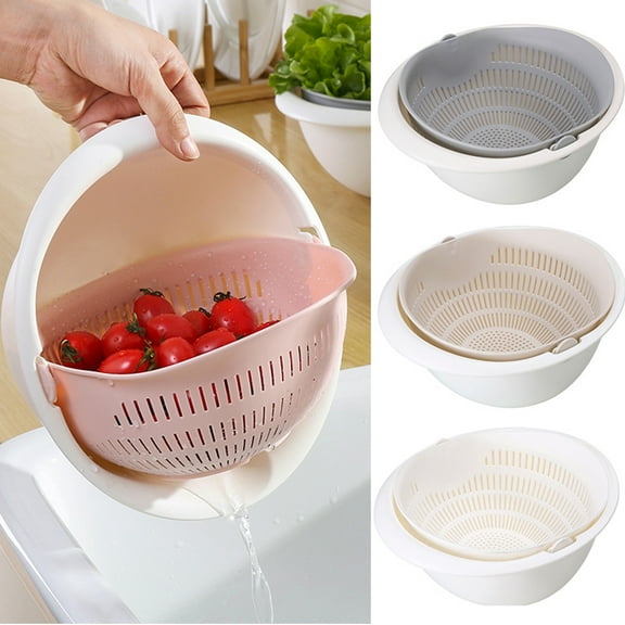 Cheers.US 2-in-1 kitchen Strainer/Colander & Bowl Sets, Large Plastic Washing Bowl and Strainer, Detachable Colanders Strainers Set, Space-Saver, for Fruits Vegetable Cleaning