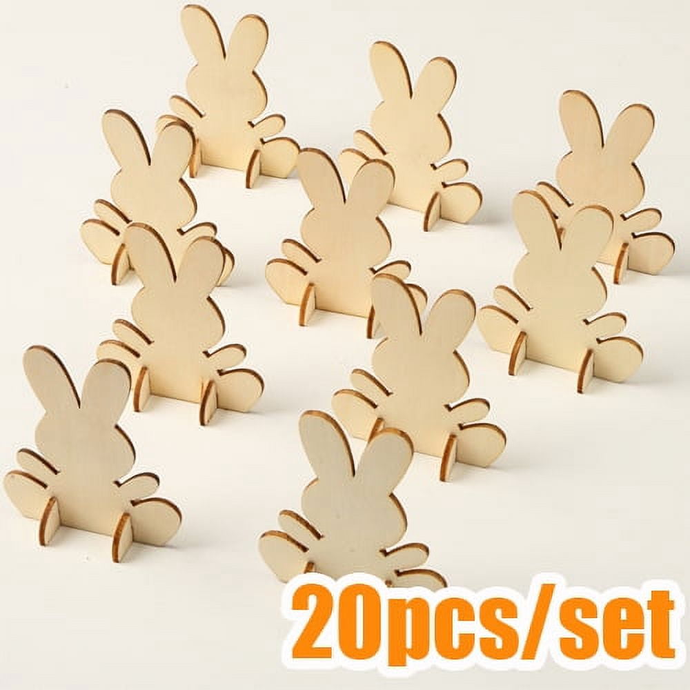 Toyvian 48-Piece Easter Wooden Ornaments – Unfinished Bunny, Egg, Flower Shapes For DIY Crafts & Decor