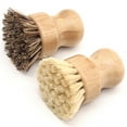 thumbnail image 1 of Cheers US 2Packs Palm Pot Brush Bamboo Round Mini Dish Brush Natural Scrub Brush Durable Scrubber Cleaning Kit with Fiber and Tampico Fiber, 1 of 7