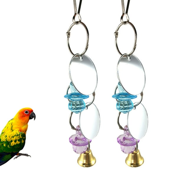 Cheers.US 2Pcs Bird Mirror Toy Hanging Ringer Bell Colorful Swing Cage Toy for Small Medium Parrot Parakeet Conure Cockatiel Cockatoo Macaw