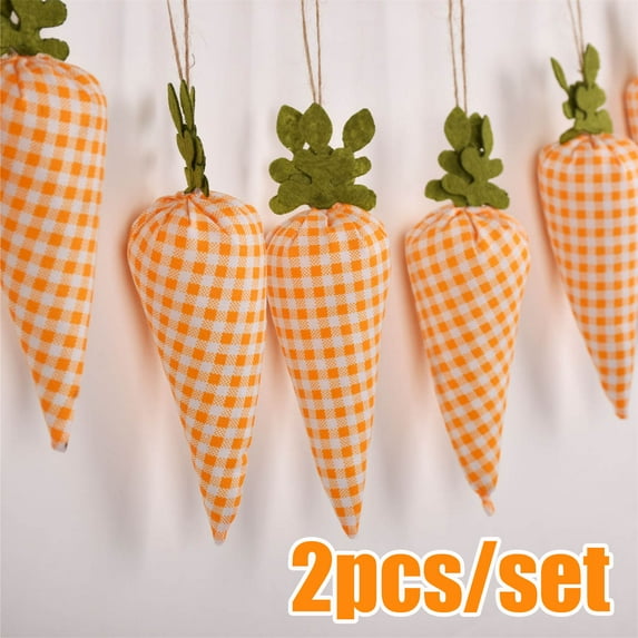 Cheers US 2Pcs Easter Carrot Hanging Ornaments- Plaid Print Pattern Easter Artificial Mini Carrot Hanging Ornaments for Easter Party Home DIY Craft Decor