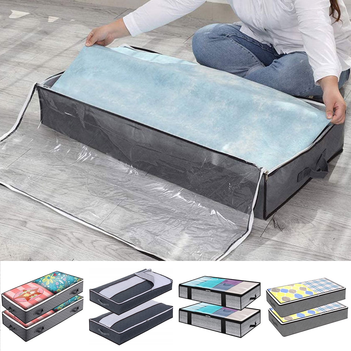 Cheers US 2Pcs Foldable Underbed Bags Blankets Clothes Comforters