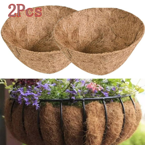 Cheers.US 2Pcs Hanging Basket Coco Liners Replacement, Natural Round Coconut Coco Fiber Planter Basket Liners for Hanging Basket Flowers/Vegetables