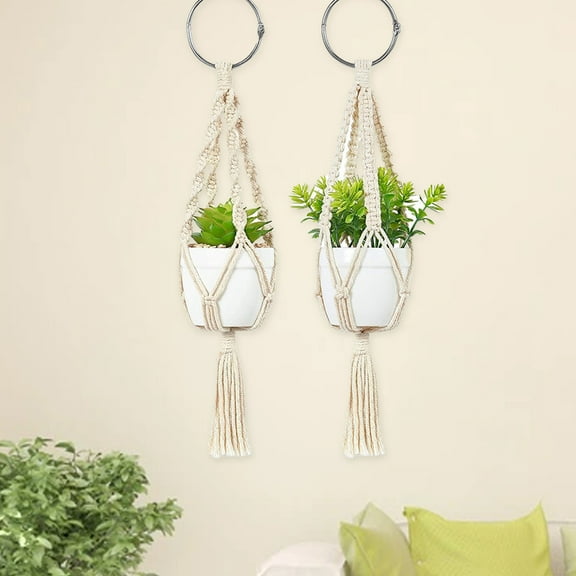 Cheers US 2Pcs Macrame Plant Hanger and Hooks Indoor Outdoor Hanging Plant Holder Basket Jute Rope Holder Hanging Planter Stand Flower Pots for Decorations