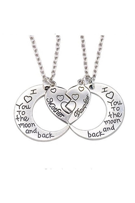 2Pcs Mum Daughter Necklace I love you to the Moon and Back Mothers Day Gift Present