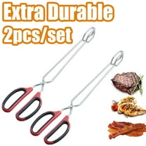 Cheers.US 2Pcs Scissor Tongs, Kitchen Barbecue Scissor Tong, Heavy Duty Stainless Steel Tongs With Plastic Silicone Kitchen Food Baking Bread Clamp BBQ Grilling Wire Tongs