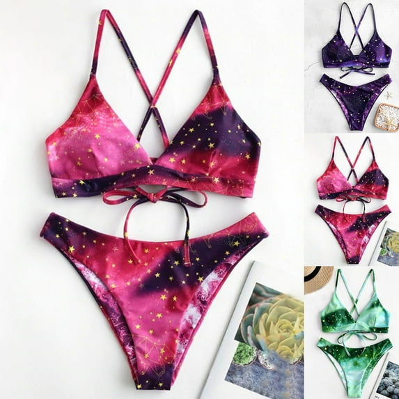 Cheers US 2Pcs/Set Bikinis Swimsuit Set for Women Swimwear Bathing Suit Tie String Thong