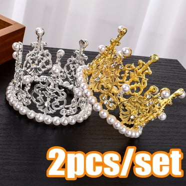 16pcs Mini Crown Cake Toppers - Gold Princess Tiaras For Baby Shower, Birthday & Wedding Decor
