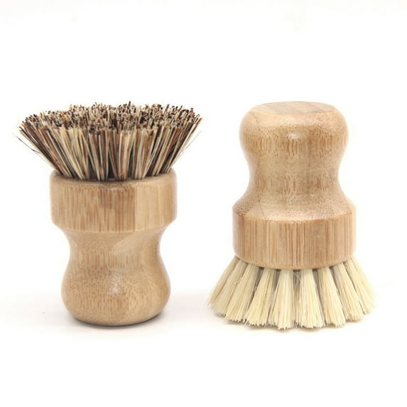 Cheers.US 2Pcs/Set Dish Washing Brush Short Durable Bamboo Fiber Wooden Pot Brush for Home