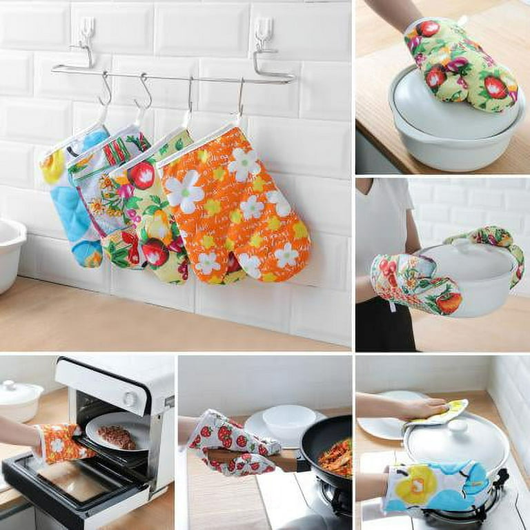 Cheers.US 2Pcs/Set Oven Mitts Quilted Cloth Extra Long Professional Heat  Resistant Kitchen Flower Print High Temperature Insulated Glove Heatproof
