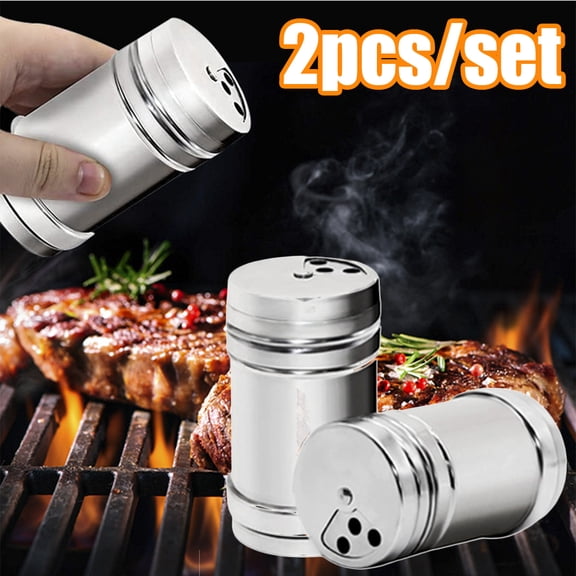 Cheers.US 2Pcs/Set Salt and Pepper Shakers - Salt Shaker with Adjustable Pour Holes - 304 Stainless Steel & Glass Spice Dispenser Refillable - Perfect for Black Pepper, Kosher And Sea Salts