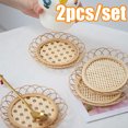 thumbnail image 1 of Cheers.US 2Pcs/Set Vintage Rustic Hand-Woven Bamboo Rattan Coasters Drink Cup Mats Table Placemats Retro Flower Shaped Coffee Coasters Boho Home Decor Gift, 1 of 7