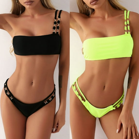 Cheers US 2Pcs/Set Women's Strapless High Cut Cutout Bandeau Bikini Sets