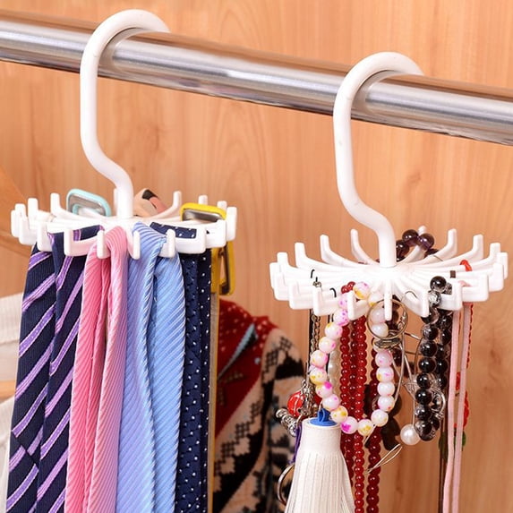 Cheers US 2Pcs Tie Rack Hanger Holder 360 Degree Rotating Scarf Hanger Adjustable Twirl Tie Rack Tie Belt, Multipurpose Organizer, Hook Ties Scarf for Closet Storage
