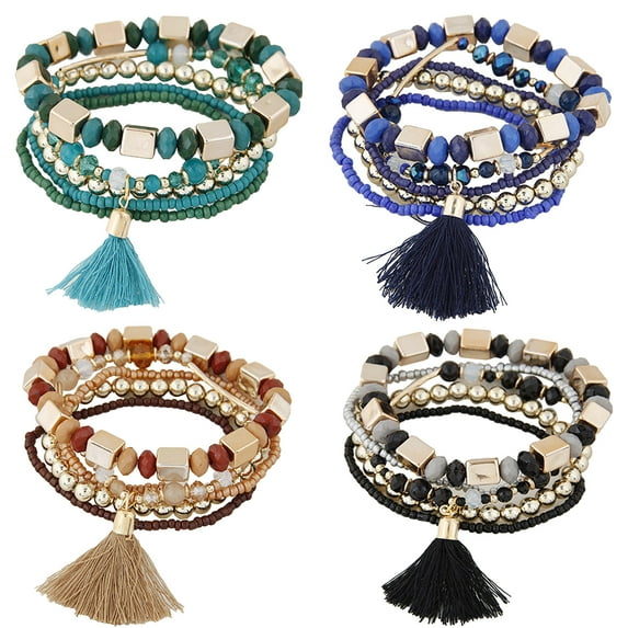 Cheers.US 2Pcs Women Lady Girls Bracelet Bohemian Style Retro Resin Multilayer Bead Bracelet