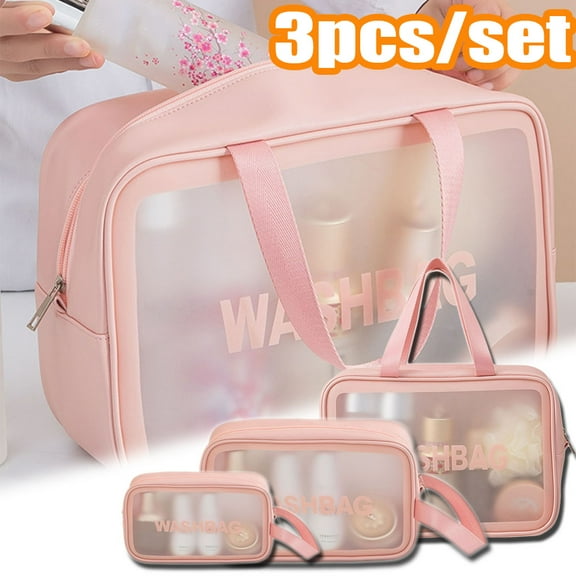 Cheers.US 3 Pcs/Set Clear Cosmetic Bag Travel Toiletry Bag with Zipper Vinyl PVC Make-up Pouch Handle Straps for Women Men, Waterproof Packing Organizer Storage Diaper Pencil Bags