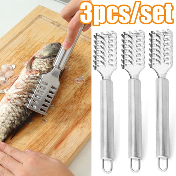 Cheers.US 3 Pcs Stainless Steel Fish Scale Remover Cleaner Scaler Scraper Peeler Kitchen Tool,with Stainless Steel Sawtooth,Easily Remove Fish Scales Cleaning Scraper