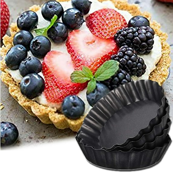 Cheers.US 3 Pcs Tart Pan Quiche Pan with Removable Bottom, Non-Stick Pie Tart Pan Round Shape Cake Molds Carbon Steel for Kitchen Cooking Baking