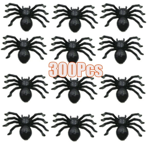 Cheers.US 300Pcs/Set Realistic Small Plastic Spider Toys of Black and Glow in The Dark for Scary Prank Props Halloween Decor Supplies