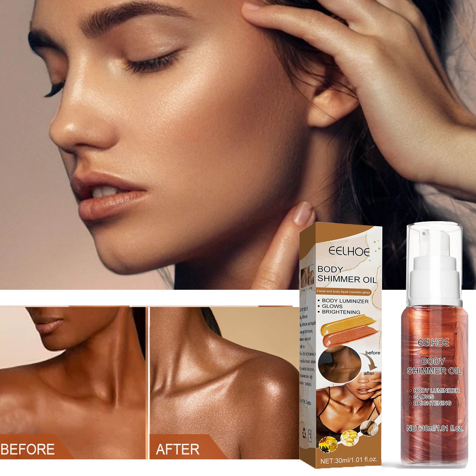 Cheers US 30ml/Box Body Luminizer High Gloss Waterproof Body Luminizer Glitter Face Moisturizer