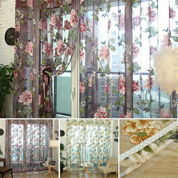 Cheers.US 3D Window Curtain, Home Textile Flower Embroidered Chinese Fabric Tulle Sheer Floral Curtain for Living Room