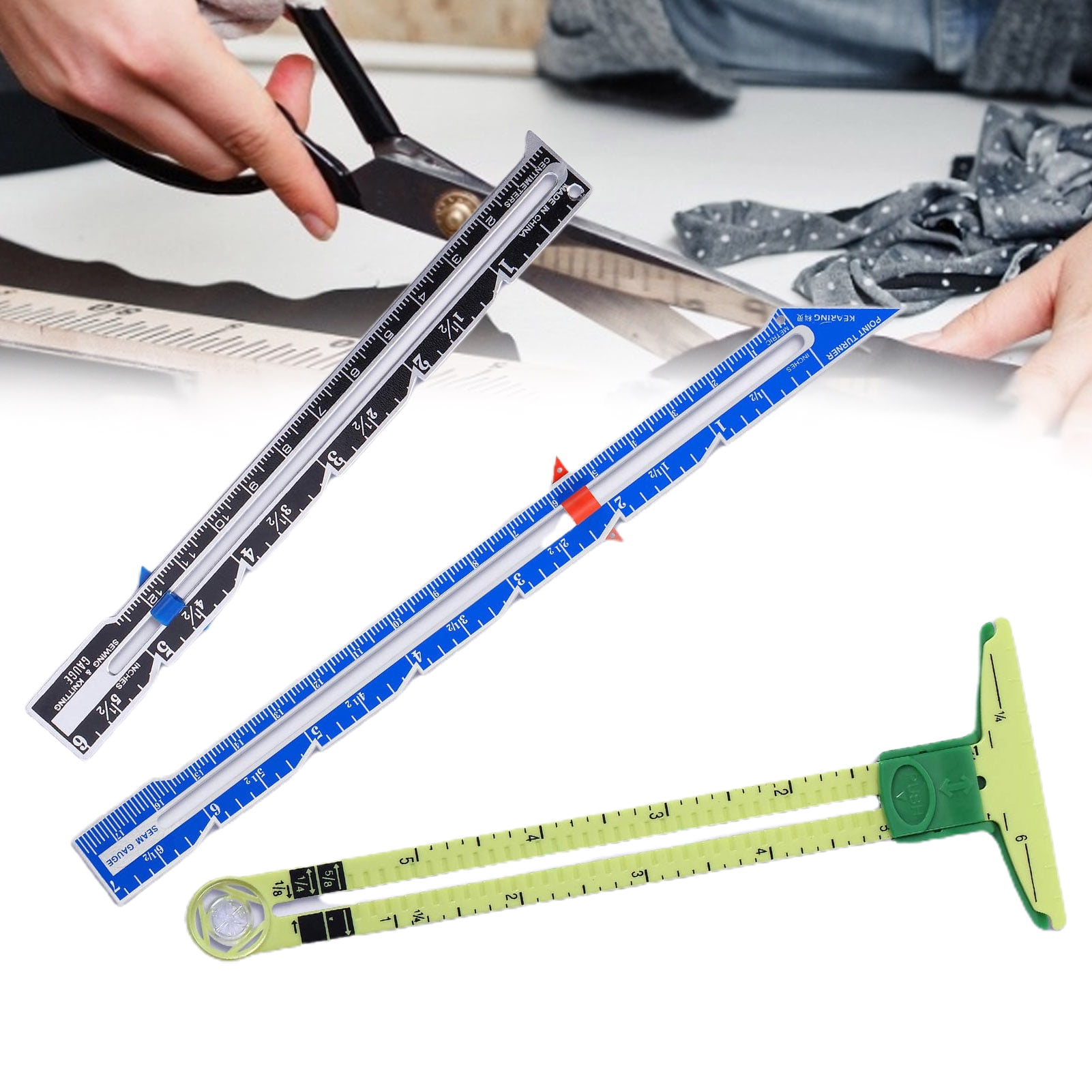 Sewing Rulers And Guides For Fabric Sewing Gauge Sewing Measuring Tool  5-in-1 Sliding Gauge Fabric Quilting Ruler For Knitting