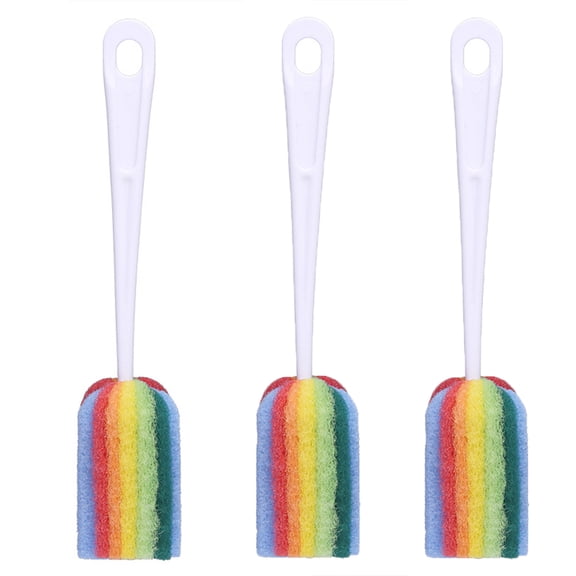 Cheers.US 3Pcs/Set Sponge Handle Brush Foam Bottle Cup Glass Kitchen Tool Car Home Washing Cleaning