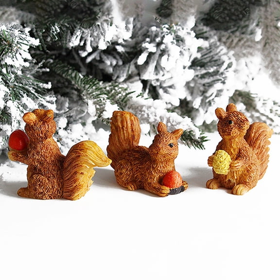 Cheers.US 3Pcs/Set Squirrel Figures, Mini Squirrel Figurine Playset Toys, Animal Squirrel Figurines Characters Toys Mini Figure Collection, Squirrel Garden Dcor Figurine, Cupcake Topper