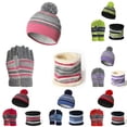 thumbnail image 1 of Cheers.US 3Pcs/Set Winter Kids Hat Scarf and Gloves for Boys and Girls Toddler , Striped Pom Beanie Glove Neck Warmer, 1 of 6
