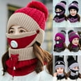 thumbnail image 1 of Cheers.US 3Pcs/Set Winter Knitted Beanie Hat Face Neck Warmer Set for Women Girls Fleece Lining Ski Caps with Pompom, 1 of 7