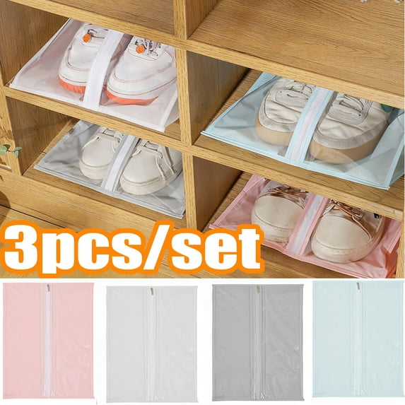 Cheers.US 3Pcs Shoe Bags for Travel With Zipper, Waterproof Nylon, Shoe Covers, Storage Bags for Suitcase Organization, Packing, Luggage, Pool, Gym, Golf, Bowling, Laundry-15.75" x 7.87"