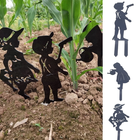 Cheers.US 3Pcs Silhouette Garden Stake Girls Boys Dwarf Doll Silhouette Stake Yard Decoration Metal Art Lawn Outdoor Home Decor