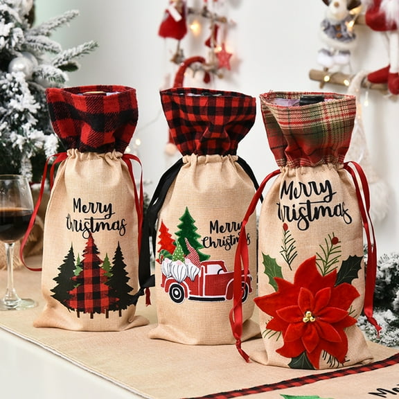 Cheers.US 3Pcs Wine Bottle Bags Set,Wine Gift Wrap Fabric Linen Style Gift Bottle Covers,Party/Home/Kitchen Wine Decoration