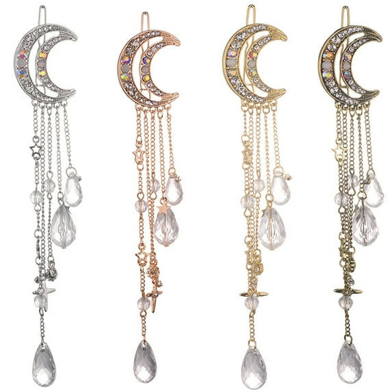 Cheers.US 3Pcs Women Lady Girls Rhinestone Hairpin Inlaid Crescent Moon Tassels Pendant Hair Clip Hairpin Stars and Moon Hair Clips Head Accessory