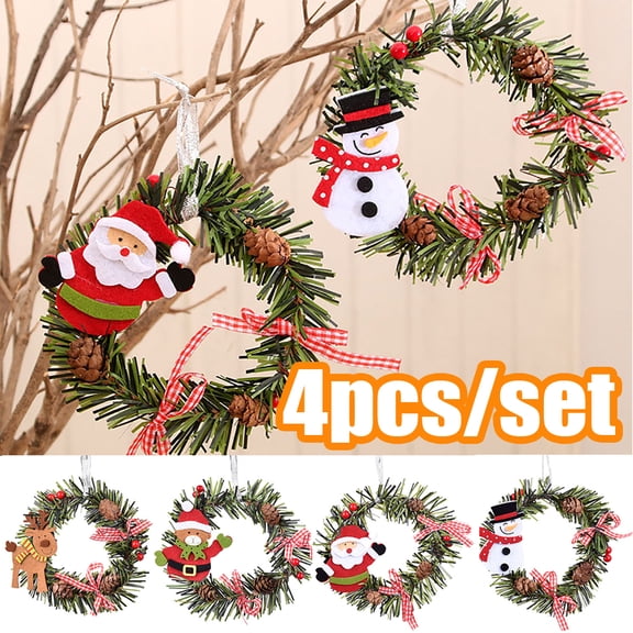 Cheers.US 4 Pcs/Set Christmas Pine Wreaths Mini Christmas Wreaths Hanging Christmas Garland Decoration Artificial Sisal Wreaths Hanging for Front Door Christmas Holiday Indoor Home Decor