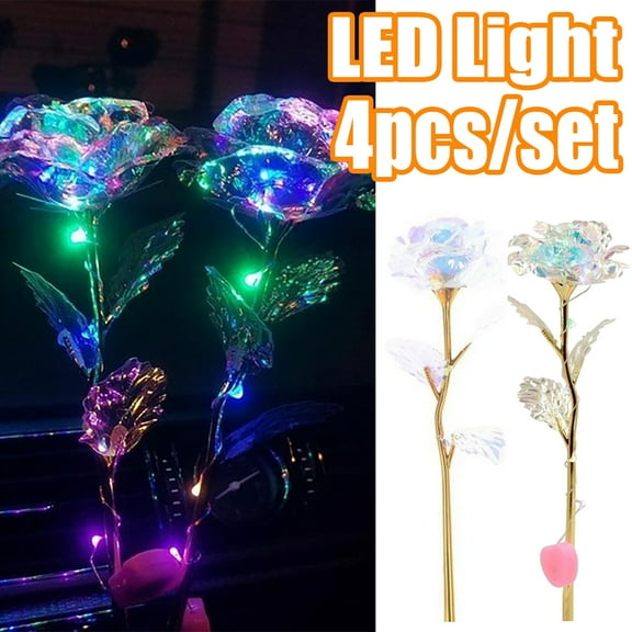 Cheers.US 4 Pcs/Set Galaxy Rose Women's Gift Birthday Gifts for Her Gold Rose Gifts for Women,24K Golden Foil Roses with LED Decor Gifts for Her,Mothers Day Birthday Anniversary Xmas