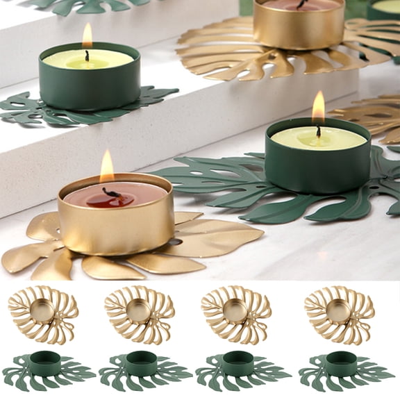 Cheers.US 4 Pcs/Set Leaf-Shaped Tealight Candle Holder Decorative,Metal Votive Holders Vintage Gold Candle Holder Natural Centerpieces for Table/Wedding/Home/Zen Decor